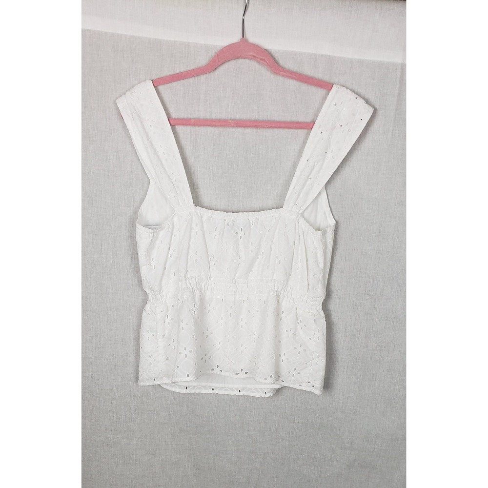 Flag & Anthem White Eyelet Peplum Blouse Top Tassel Tie L Cottagecore Milkmaid - Picture 4 of 13